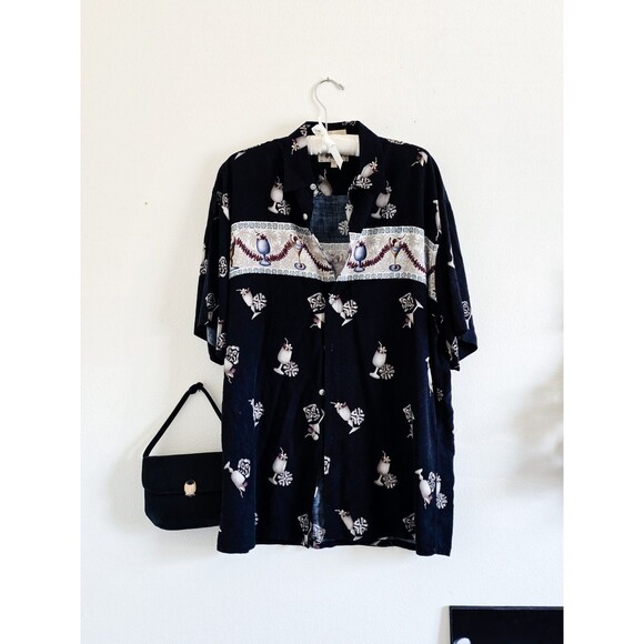 Campia Moda Other - campia moda hawaiian shirt Wine Print Shirt Sleeve Rayon Button Up M